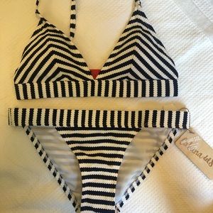 Navy and white bikini